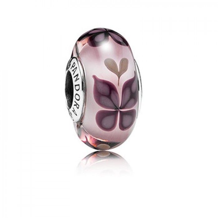 Pandora Jewelry Butterfly Silver Charm With Pink Murano Glass