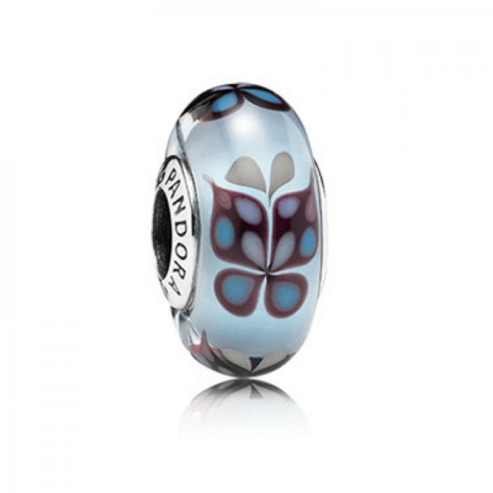 Pandora Jewelry BUTTERFLY SILVER CHARM WITH LIGHT BLUE MURANO GLASS