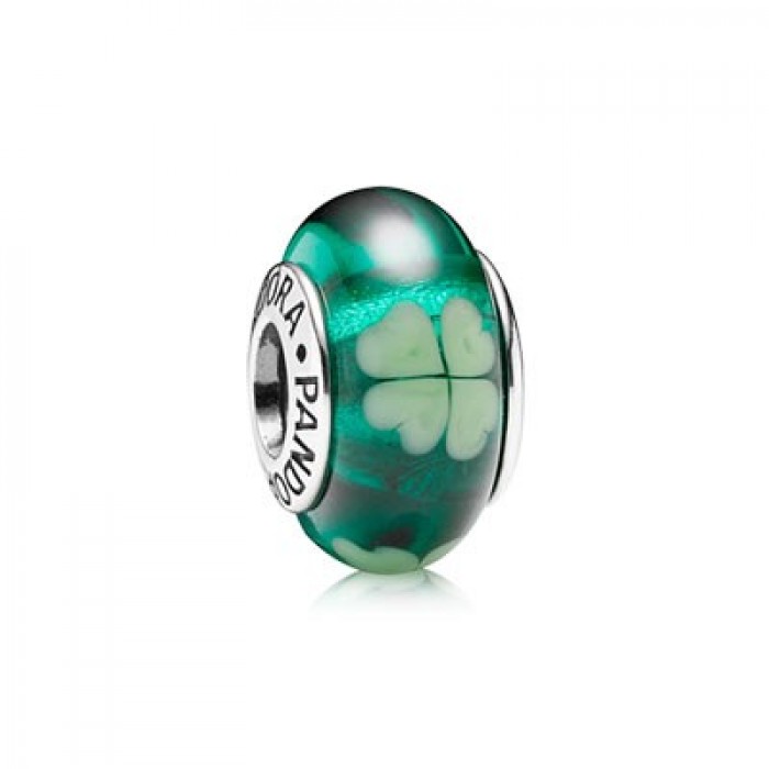 Pandora Jewelry Green Clover Glass Murano Charm