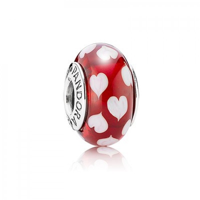 Pandora Jewelry Red And White Heart Murano Charm