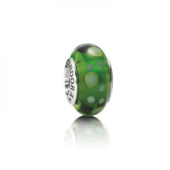 Pandora Jewelry Murano Glass Beads Black With Green Dots