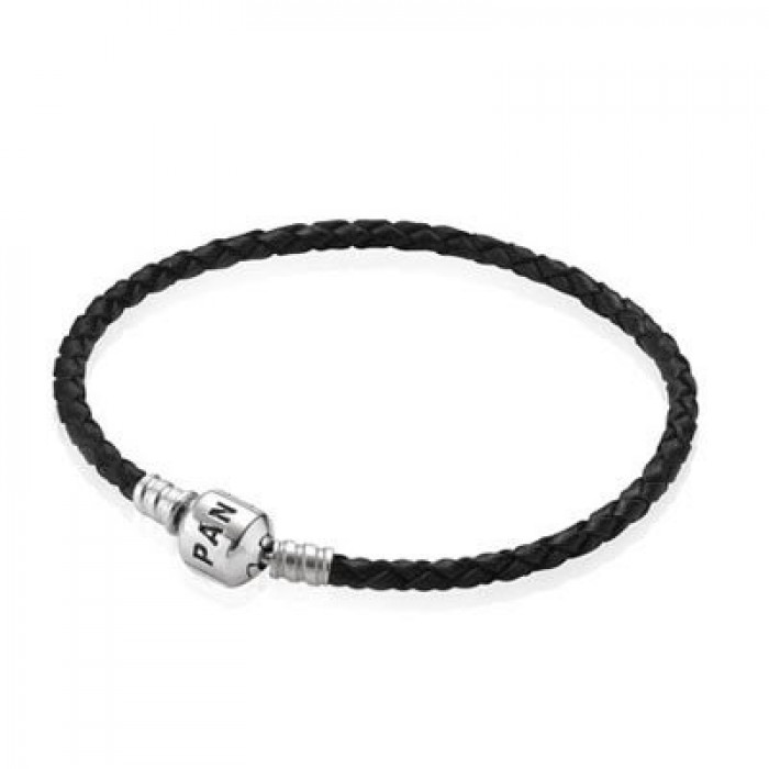 Pandora Jewelry Black Single Braided Leather Bracelet