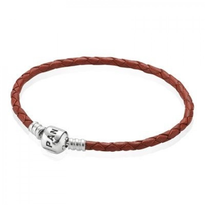 Pandora Jewelry Brown Single Braided Leather Bracelet