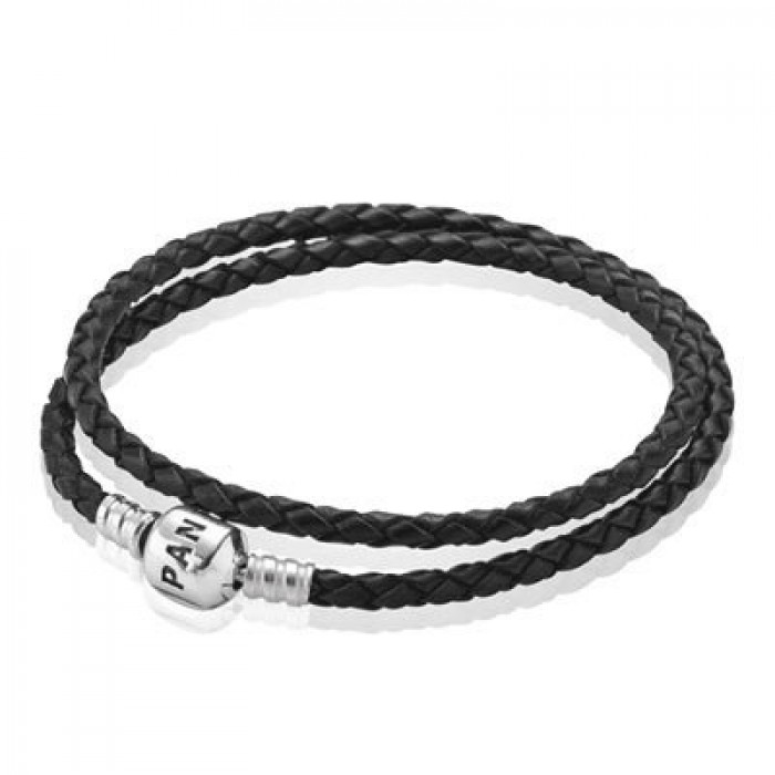 Pandora Jewelry Black Double Braided Leather Bracelet