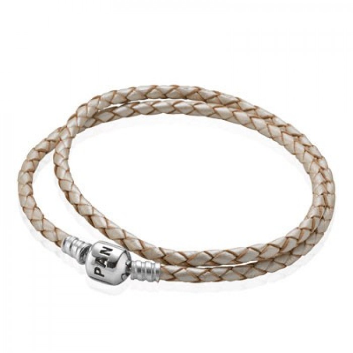 Pandora Jewelry Champagne Double Braided Leather Bracelet