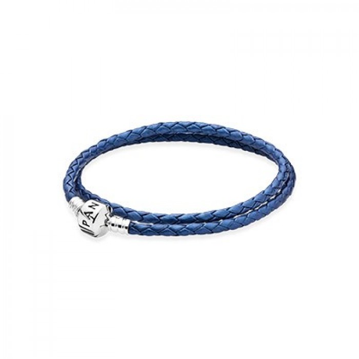 Pandora Jewelry Blue Double Braided Leather Bracelet