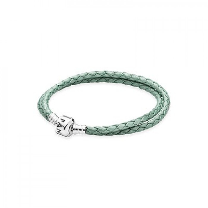 Pandora Jewelry Green Double Braided Leather Bracelet