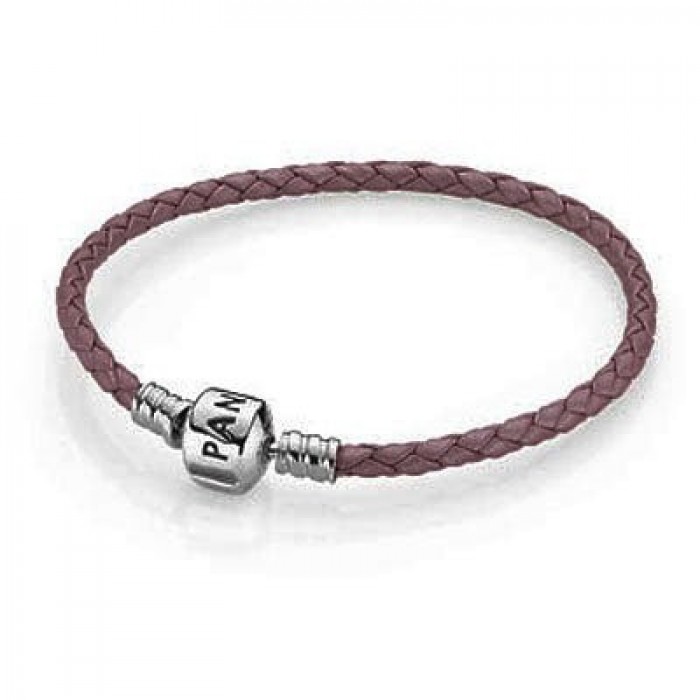 Pandora Jewelry Pink Single Braided Leather Bracelet