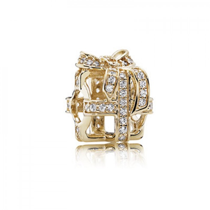 Pandora Jewelry Openwork Gift Charm In 14k With Clear Cubic Zirconia