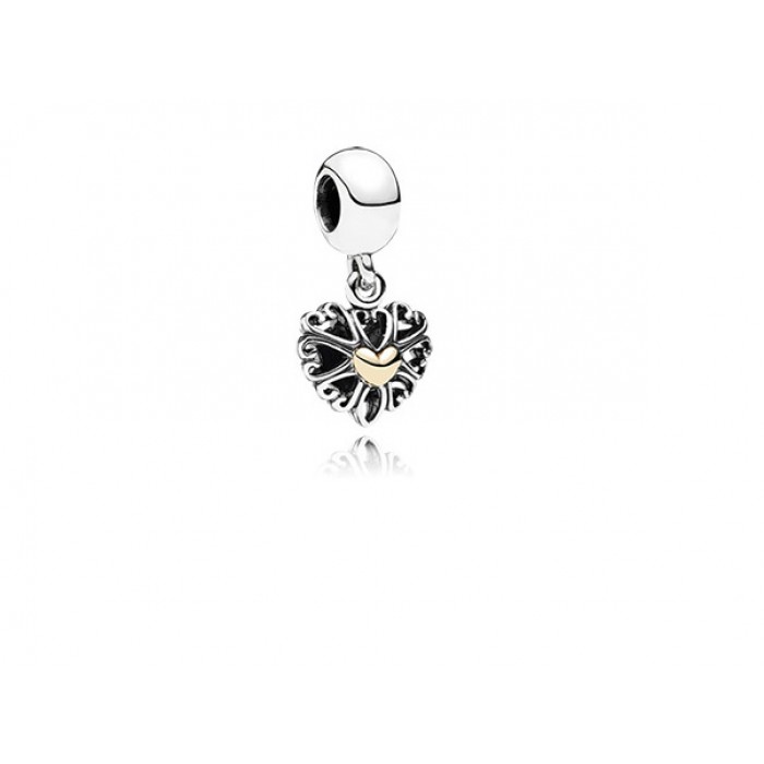 Pandora Jewelry Openwork Heart Silver Dangle With 14k Heart