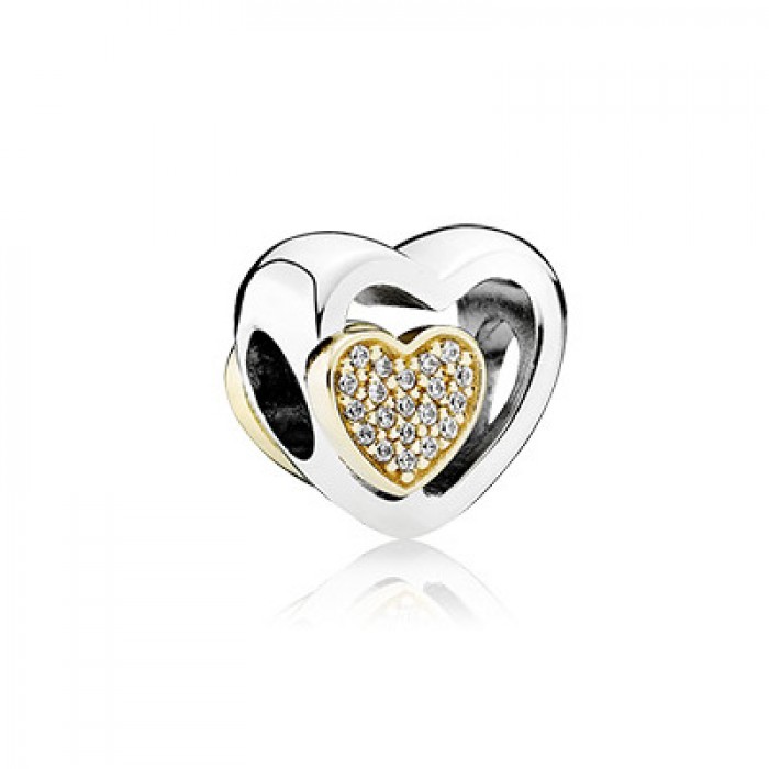 Pandora Jewelry Heart Silver Charm With 14k Hearts And Clear Cubic Zirconia