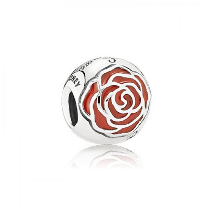 Pandora Jewelry Disney Belle Enchanted Rose Silver Charm With Red Enamel