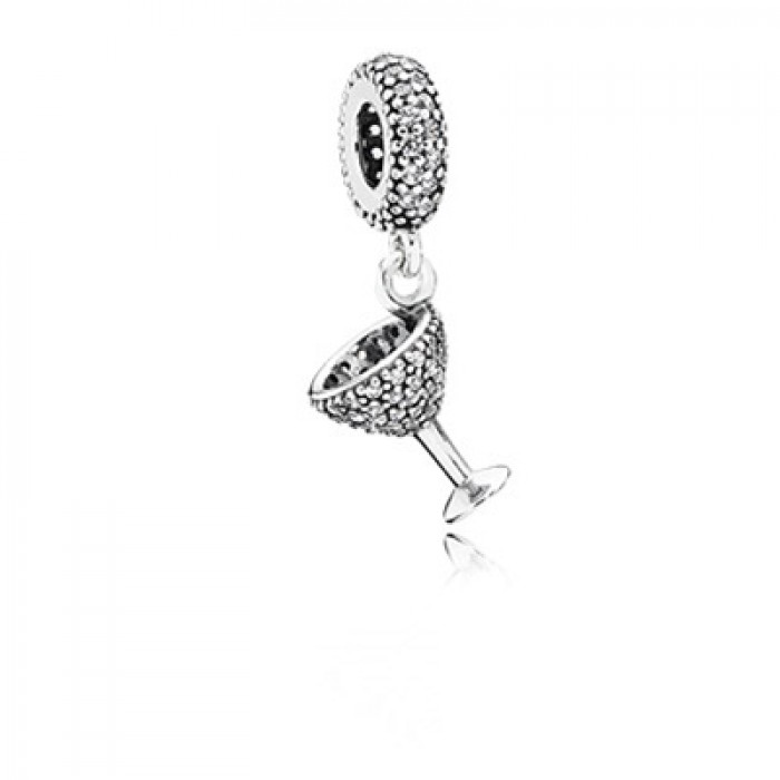Pandora Jewelry Cocktail Glass Silver Dangle With Cubic Zirconia