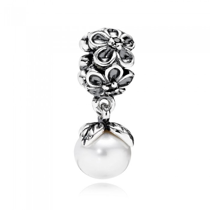 Pandora Jewelry Garden Odyssey-White Pearl & Black Cz Charm