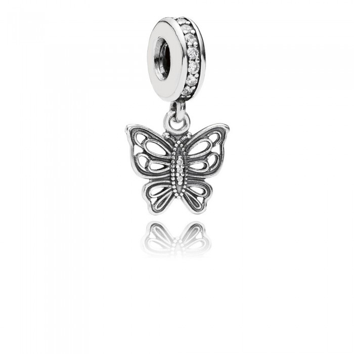 Pandora Jewelry Openwork Butterfly Silver Dangle With Cubic Zirconia