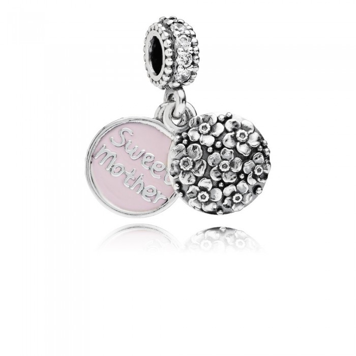Pandora Jewelry Sweet Mother Silver Dangle With Cubic Zirconia And Pink Enamel