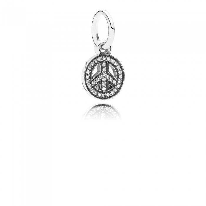 Pandora Jewelry Peace Sign Silver Dangle With Cubic Zirconia