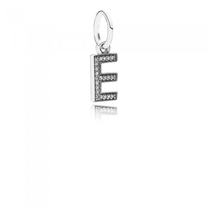 Pandora Jewelry Letter E Silver Dangle With Cubic Zirconia