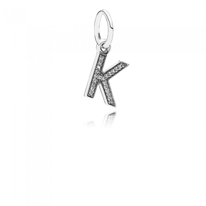 Pandora Jewelry Letter K Silver Dangle With Cubic Zirconia