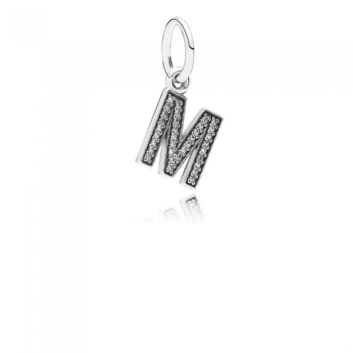 Pandora Jewelry Letter M Silver Dangle With Cubic Zirconia