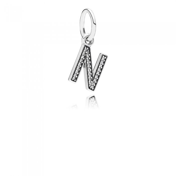 Pandora Jewelry Letter N Silver Dangle With Cubic Zirconia
