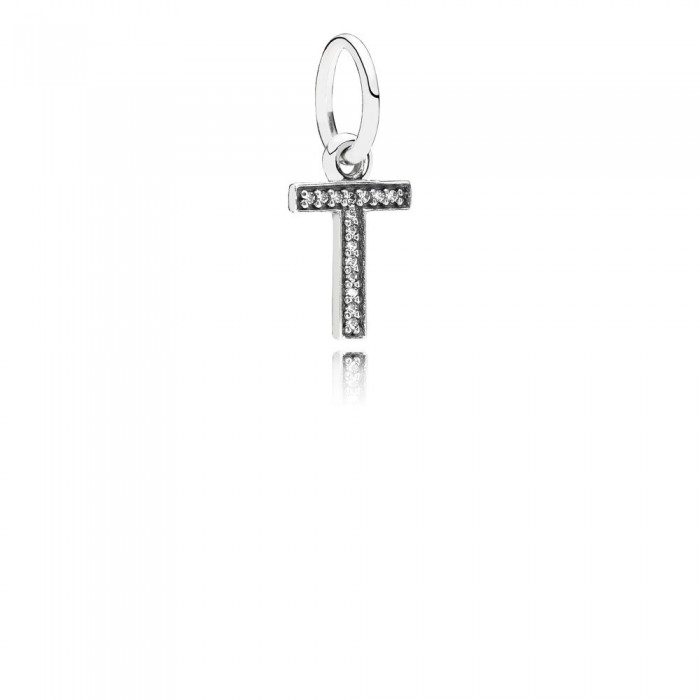 Pandora Jewelry Letter T Silver Dangle With Cubic Zirconia
