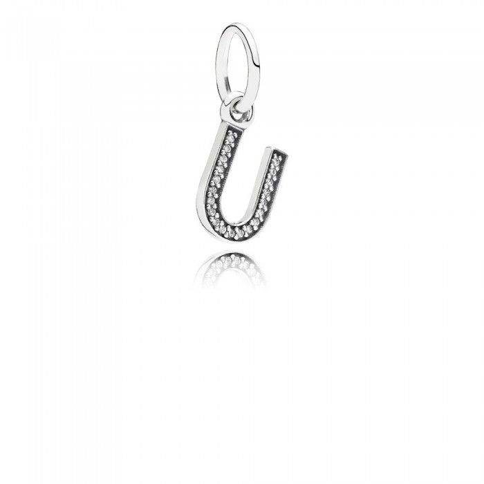 Pandora Jewelry Letter U Silver Dangle With Cubic Zirconia