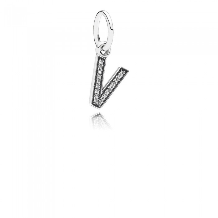 Pandora Jewelry Letter V Silver Dangle With Cubic Zirconia