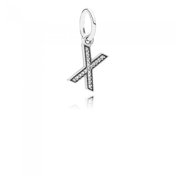 Pandora Jewelry Letter X Silver Dangle With Cubic Zirconia