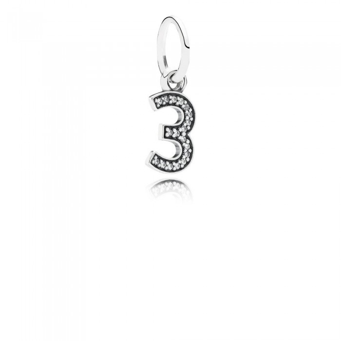 Pandora Jewelry Number 3 Silver Dangle With Cubic Zirconia