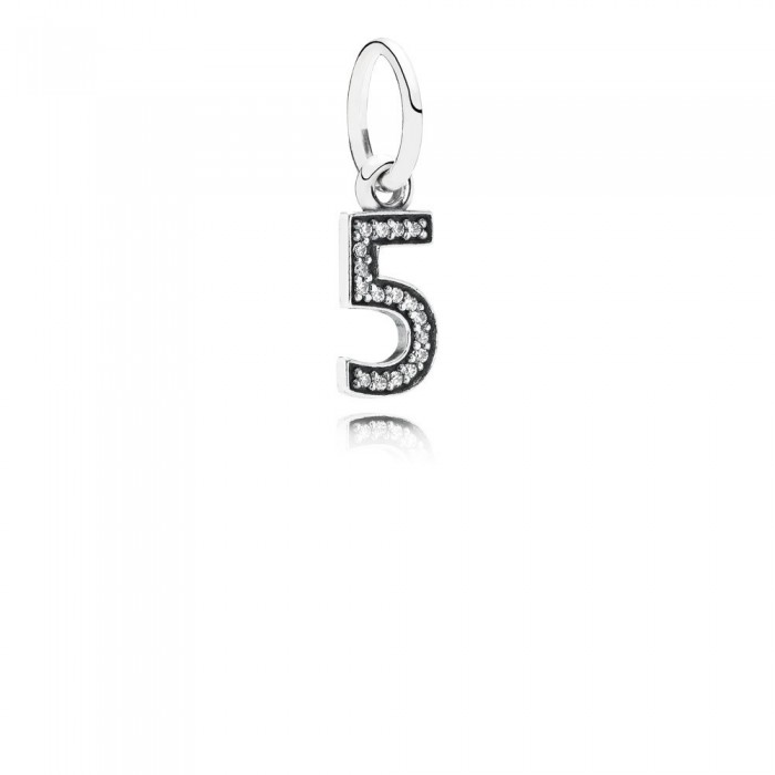 Pandora Jewelry Number 5 Silver Dangle With Cubic Zirconia