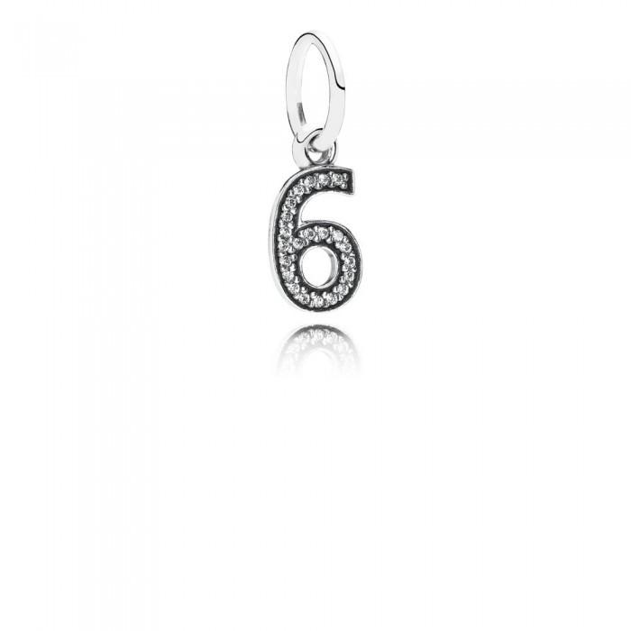 Pandora Jewelry Number 6 Silver Dangle With Cubic Zirconia