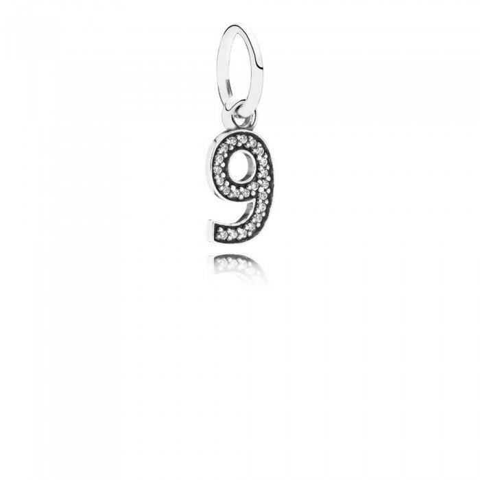 Pandora Jewelry Number 9 Silver Dangle With Cubic Zirconia