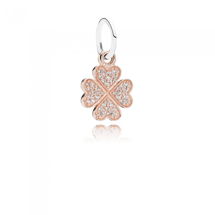 Pandora Jewelry Clover Rose Gold Dangle With Silver And Cubic Zirconia