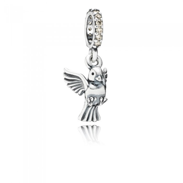 Pandora Jewelry Dove Silver Dangle With Golden Coloured Cubic Zirconia