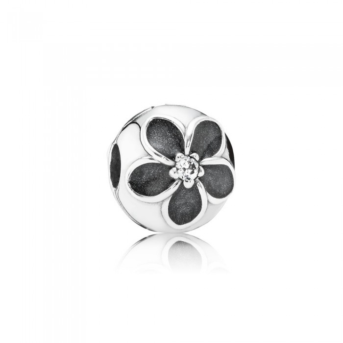 Pandora Jewelry Mystic Floral-Clear Cz & Black Enamel Charm