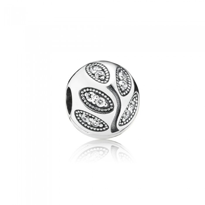 Pandora Jewelry Leaves Silver Clip With Cubic Zirconia