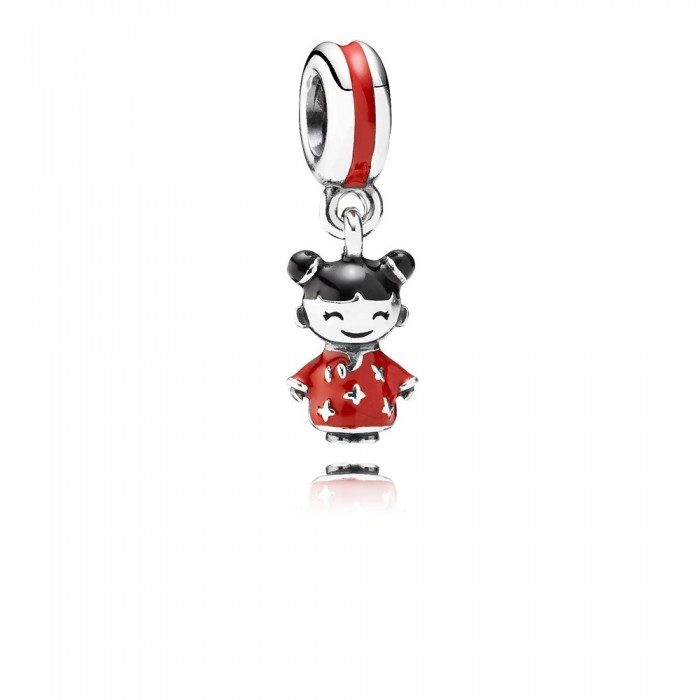 Pandora Jewelry Chinese Doll Silver Dangle With Red And Black Enamel