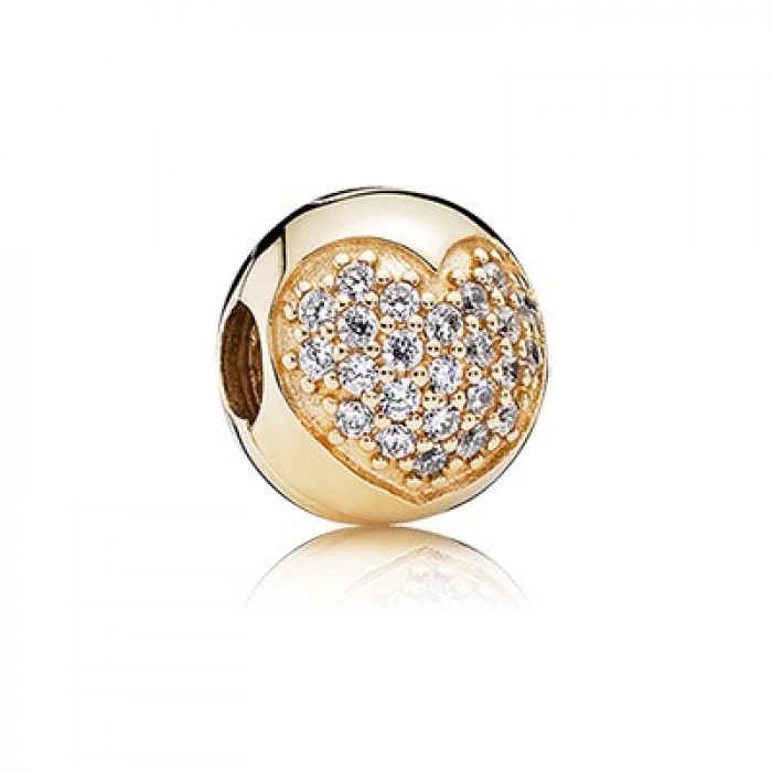 Pandora Jewelry 14K Gold Plated Clear Pave Heart Clip