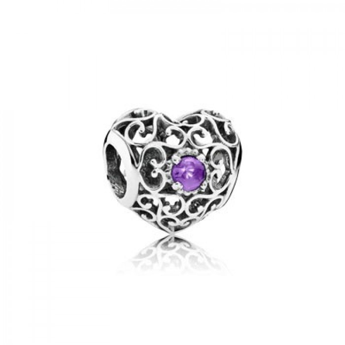 Pandora Jewelry February Signature Heart With Synthetic Amethyst Charm
