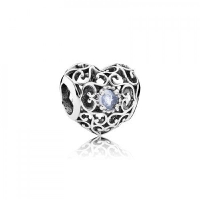 Pandora Jewelry March Signature Heart With Aqua Blue Crystal Charm
