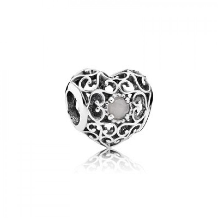 Pandora Jewelry June Signature Heart With Gray Moonstone Charm