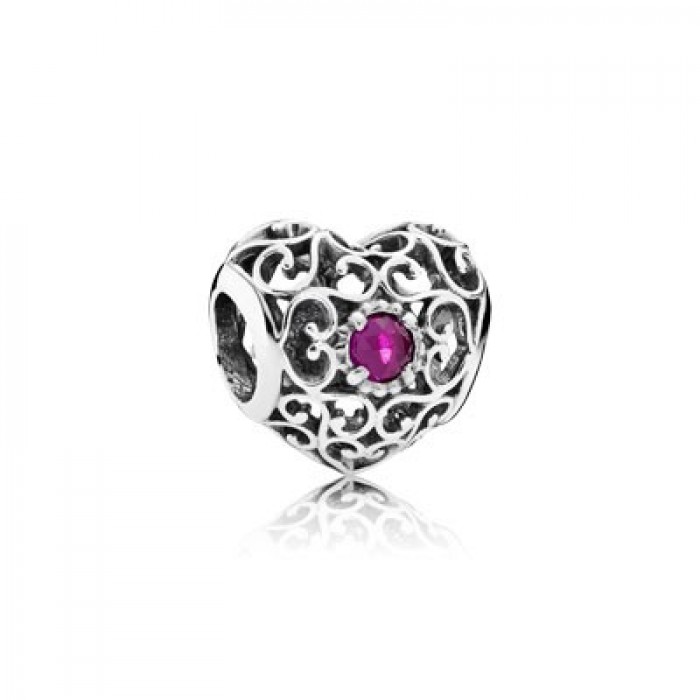 Pandora Jewelry July Signature Heart With Synthetic Ruby Charm