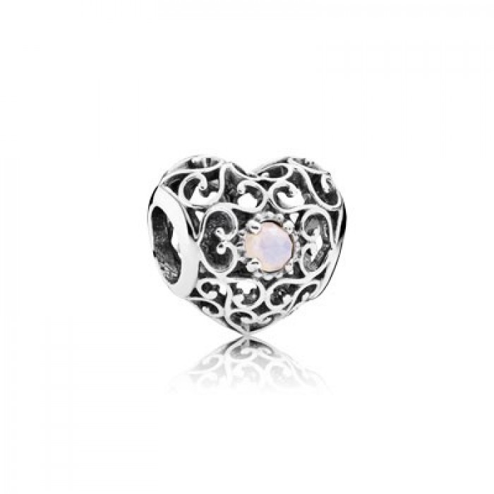 Pandora Jewelry October Signature Heart With Opalescent Pink Crystal Charm