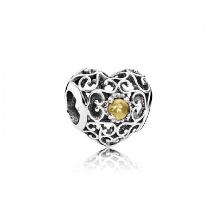 Pandora Jewelry November Signature Heart With Citrine Charm