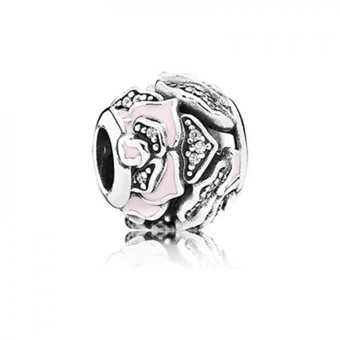 Pandora Jewelry Delicate Rose With Clear CZ And Pink Enamel Charm