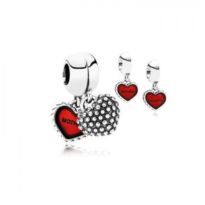 Pandora Jewelry Gems And Silver Blood-Red Hearts Dangle Thread Charm