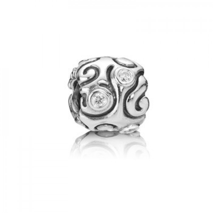 Pandora Jewelry White Pattern Gems Bead Charm 925 Silver