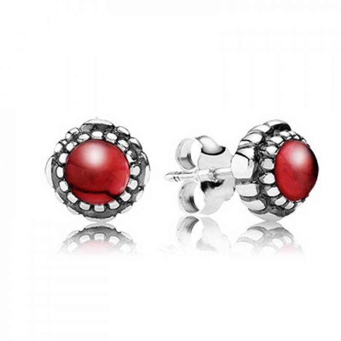 Pandora Jewelry Silver Stud Earring-Birthstone-January -Garnet