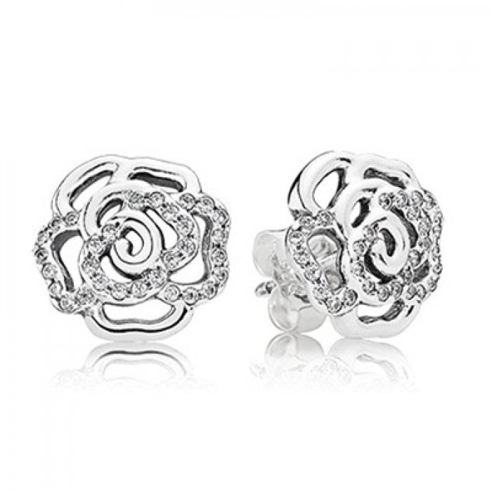 Pandora Jewelry Rose Silver Stud Earrings With Cubic Zirconia